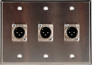 Triple Gang White Lexan Wall Plate with 3 Neutrik Latching 3-Pin XLR Males