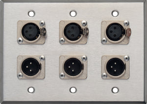 Triple Gang Neutrik Triple 3-Pin XLR-M & Triple XLR-F Stainless Wall Plate