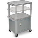 Luxor WT2642GYC4E-N Tuffy 2 Shelf Adjustable Height A/V Cart with Nickel Legs and Locking Cabinet - 18x24in - Gray