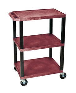 H. Wilson WT34S 34" High Burgundy Tuffy Utility Cart - 3 Shelves