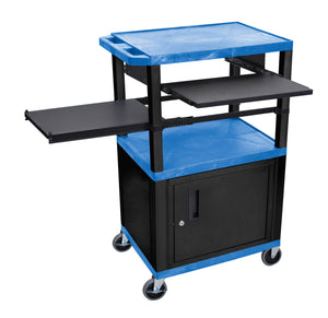 H. Wilson WTPSLP42BUC2E-B Blue/Black 42-Inch Tuffy Cabinet Cart with Keyboard Shelf/Side Shelf/Electric