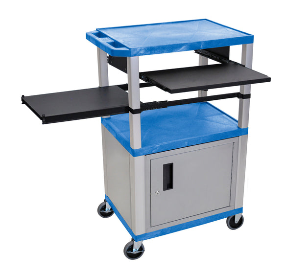 H. Wilson WTPSLP42BUC4E-N Blue/Nickel 42-Inch Tuffy Cabinet Cart with Keyboard Shelf/Side Shelf/Electric