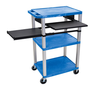 H. Wilson WTPSLP42BUE-N Blue 42-Inch Tuffy Cart - Nickel Legs with Keyboard & Side Shelf Plus Electric