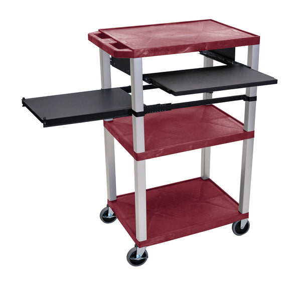 H. Wilson WTPSLP42BYE-N Burgundy 42-Inch Tuffy Cart - Nickel Legs with Keyboard & Side Shelf Plus Electric