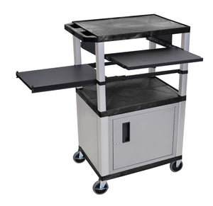 H. Wilson WTPSLP42C4E-N Black/Nickel 42-Inch Tuffy Cabinet Cart with Keyboard Shelf/Side Shelf/Electric