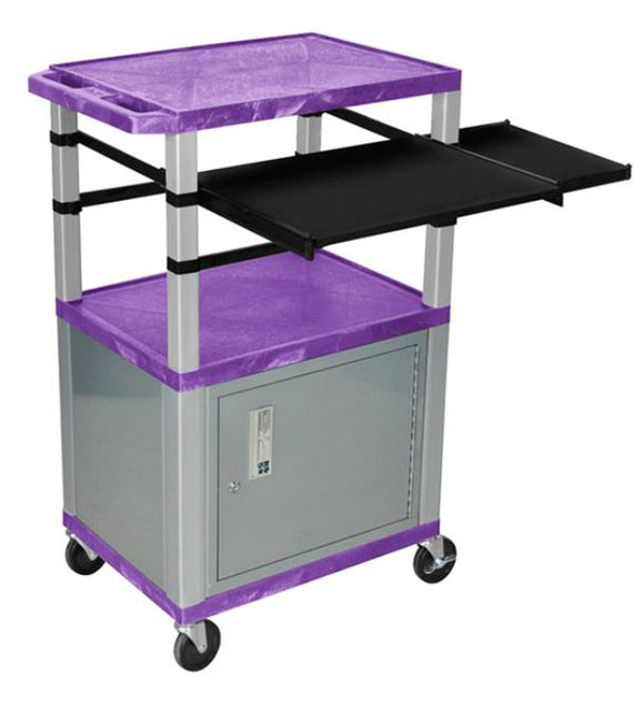 H. Wilson WTPSLP42PC4E-N Purple/Nickel 42-Inch Tuffy Cabinet Cart with Keyboard Shelf/Side Shelf/Electric