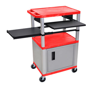 H. Wilson WTPSLP42RC4E-N Red/Nickel 42-Inch Tuffy Cabinet Cart with Keyboard Shelf/Side Shelf/Electric