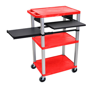 H. Wilson WTPSLP42RE-N Red 42-Inch Tuffy Cart - Nickel Legs with Keyboard & Side Shelf Plus Electric