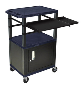 H. Wilson WTPSLP42ZC2E-B Topaz Blue/Black 42-Inch Tuffy Cabinet Cart with Keyboard Shelf/Side Shelf/Electric