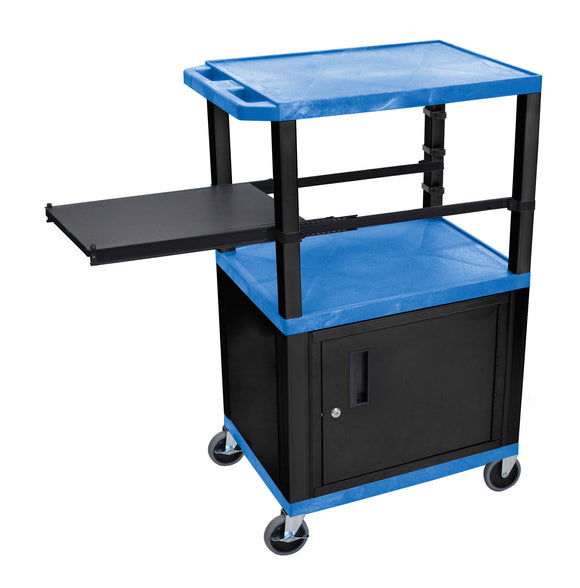 H. Wilson WTPSP42BUC2E-B Blue 42-Inch Tuffy Cart - Black Cabinet & Legs with Side Shelf & Electric