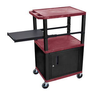 H. Wilson WTPSP42BYC2E-B Burgundy 42-Inch Tuffy Cart - Black Cabinet & Legs with Side Shelf & Electric