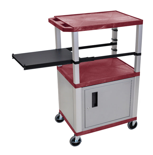 H. Wilson WTPSP42BYC4E-N Burgundy 42-Inch Tuffy Cart - Nickel Cabinet & Legs with Side Shelf & Electric