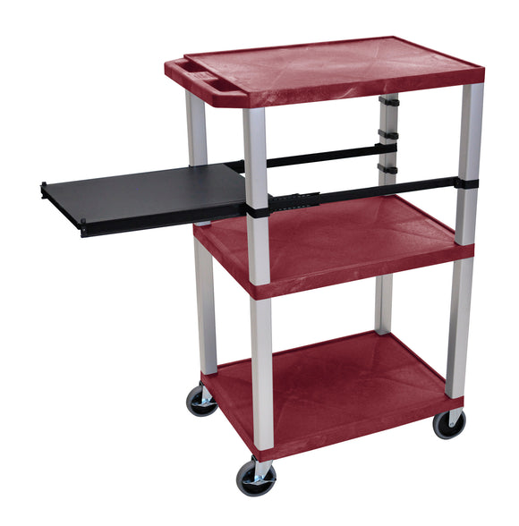 H. Wilson WTPSP42BYE-N Burgundy 42-Inch Tuffy Cart - Nickel Legs with Side Shelf & Electric