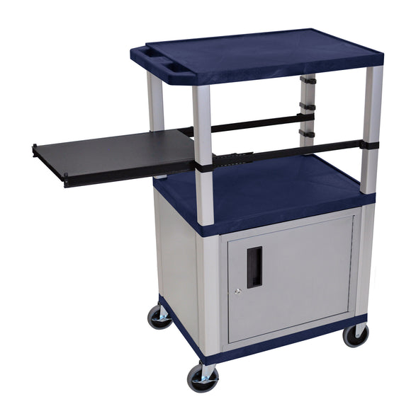 H. Wilson WTPSP42ZC4E-N Topaz Blue 42-Inch Tuffy Cabinet Cart - Nickel Legs with Side Shelf & Electric