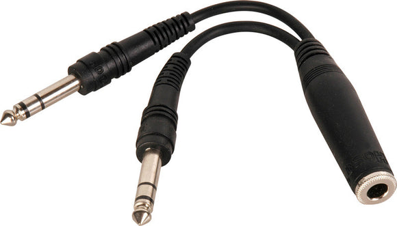 TecNec Y-SPFS-2SPS 1/4in Stereo Female Jack to 2 1/4in Stereo Male Y-Cable 6 Inch