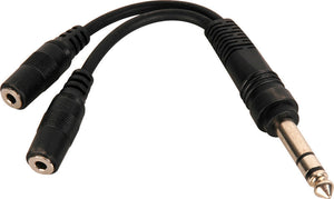 TecNec Y-SPS-2MFS 1/4in Male TRS Stereo to Dual 3.5mm Female Stereo Y-Cable 6 Inch